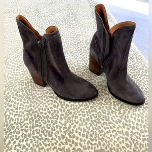 Gray Suede Seychelles side zip booties